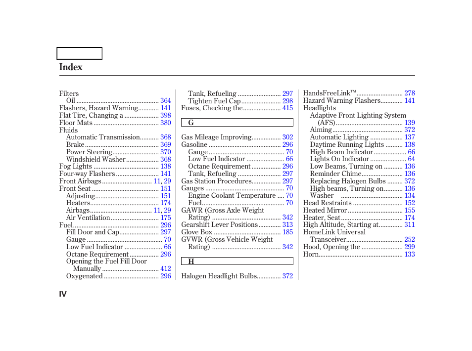 Index | Acura 2006 RL - Owner's Manual User Manual | Page 447 / 454