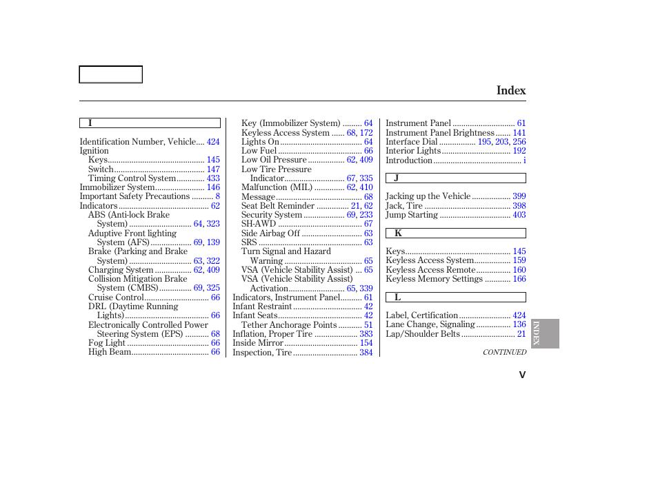 Index | Acura 2006 RL - Owner's Manual User Manual | Page 448 / 454