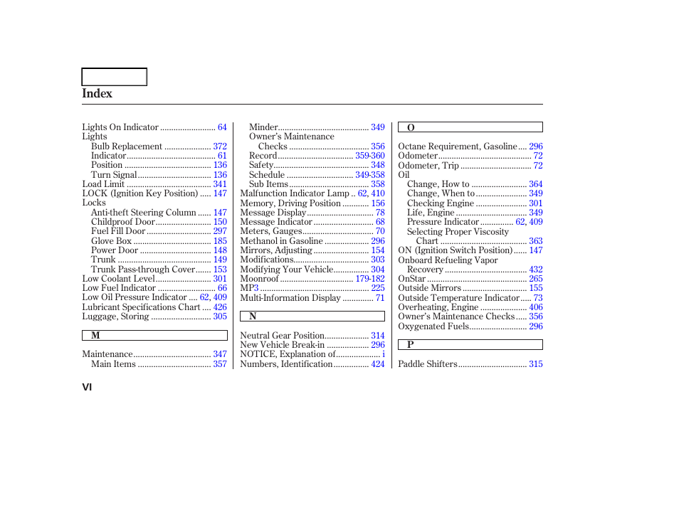 Index | Acura 2006 RL - Owner's Manual User Manual | Page 449 / 454