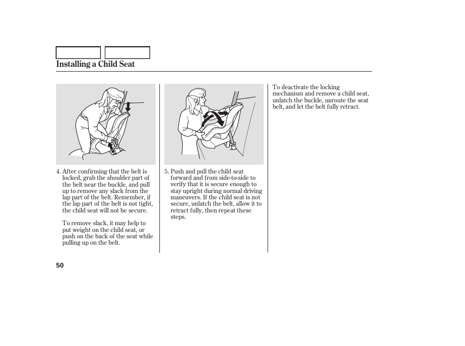 Installing a child seat | Acura 2006 RL - Owner's Manual User Manual | Page 51 / 454