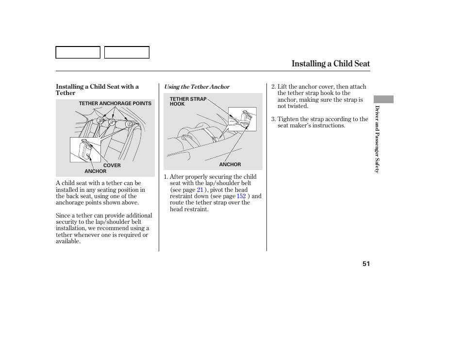 Installing a child seat | Acura 2006 RL - Owner's Manual User Manual | Page 52 / 454