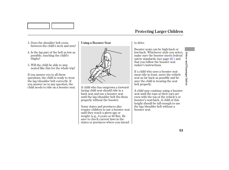 Protecting larger children | Acura 2006 RL - Owner's Manual User Manual | Page 54 / 454