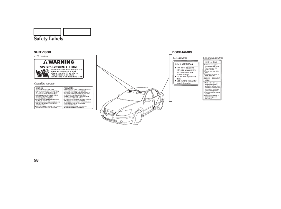Safety labels | Acura 2006 RL - Owner's Manual User Manual | Page 59 / 454