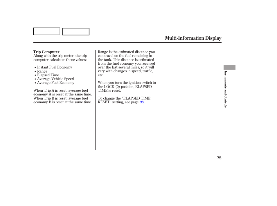Multi-information display | Acura 2006 RL - Owner's Manual User Manual | Page 76 / 454
