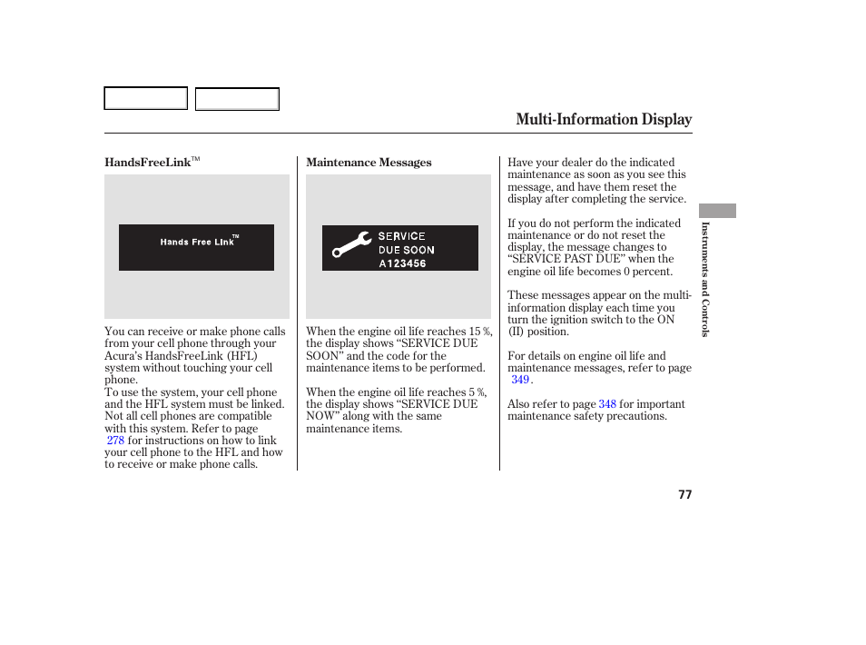 Multi-information display | Acura 2006 RL - Owner's Manual User Manual | Page 78 / 454