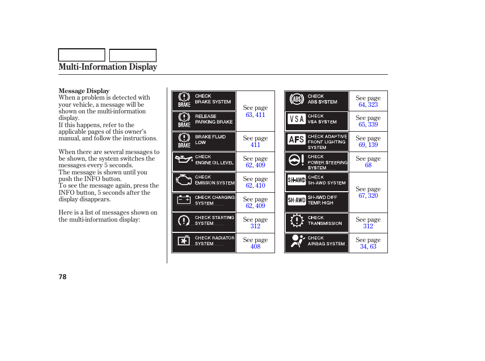 Multi-information display | Acura 2006 RL - Owner's Manual User Manual | Page 79 / 454