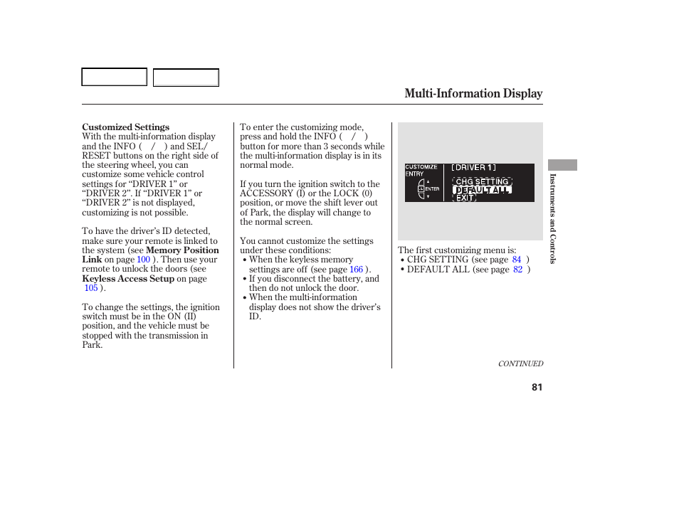 Multi-information display | Acura 2006 RL - Owner's Manual User Manual | Page 82 / 454