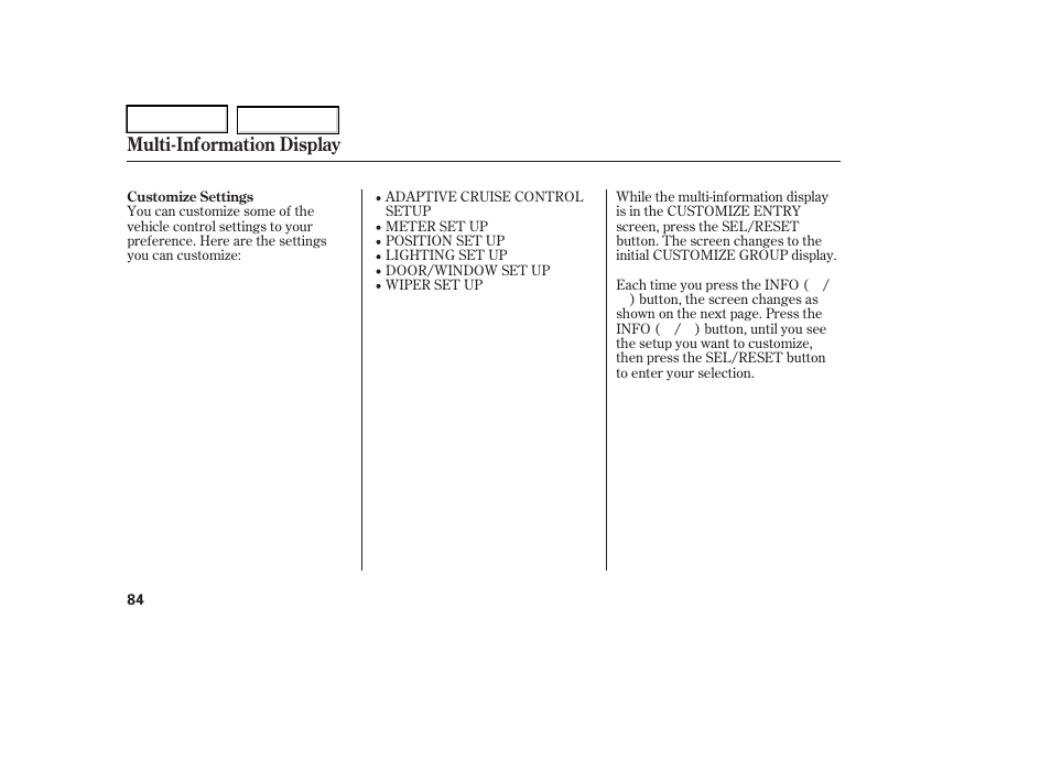 Multi-information display | Acura 2006 RL - Owner's Manual User Manual | Page 85 / 454