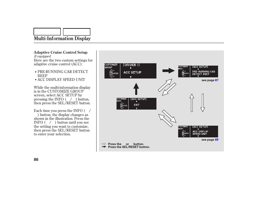 Multi-information display | Acura 2006 RL - Owner's Manual User Manual | Page 87 / 454