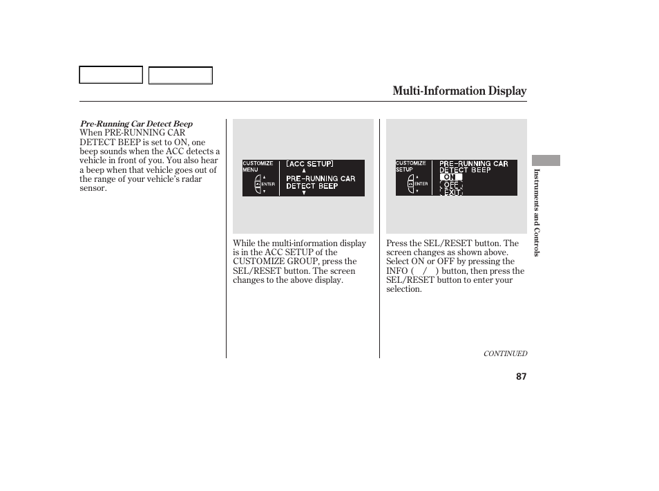 Multi-information display | Acura 2006 RL - Owner's Manual User Manual | Page 88 / 454