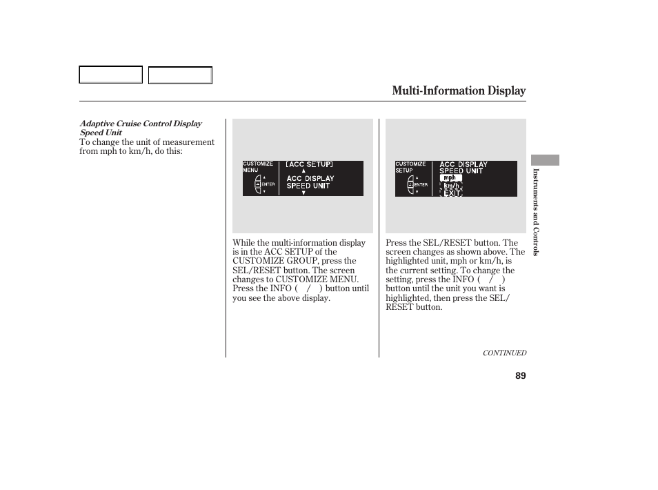 Multi-information display | Acura 2006 RL - Owner's Manual User Manual | Page 90 / 454
