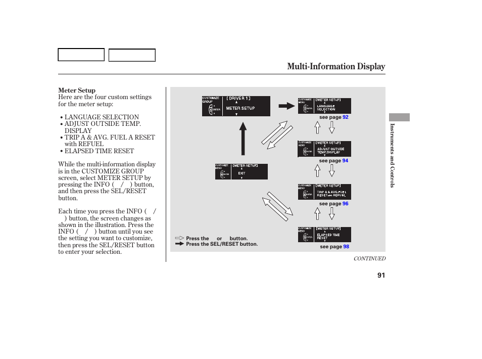 Multi-information display | Acura 2006 RL - Owner's Manual User Manual | Page 92 / 454