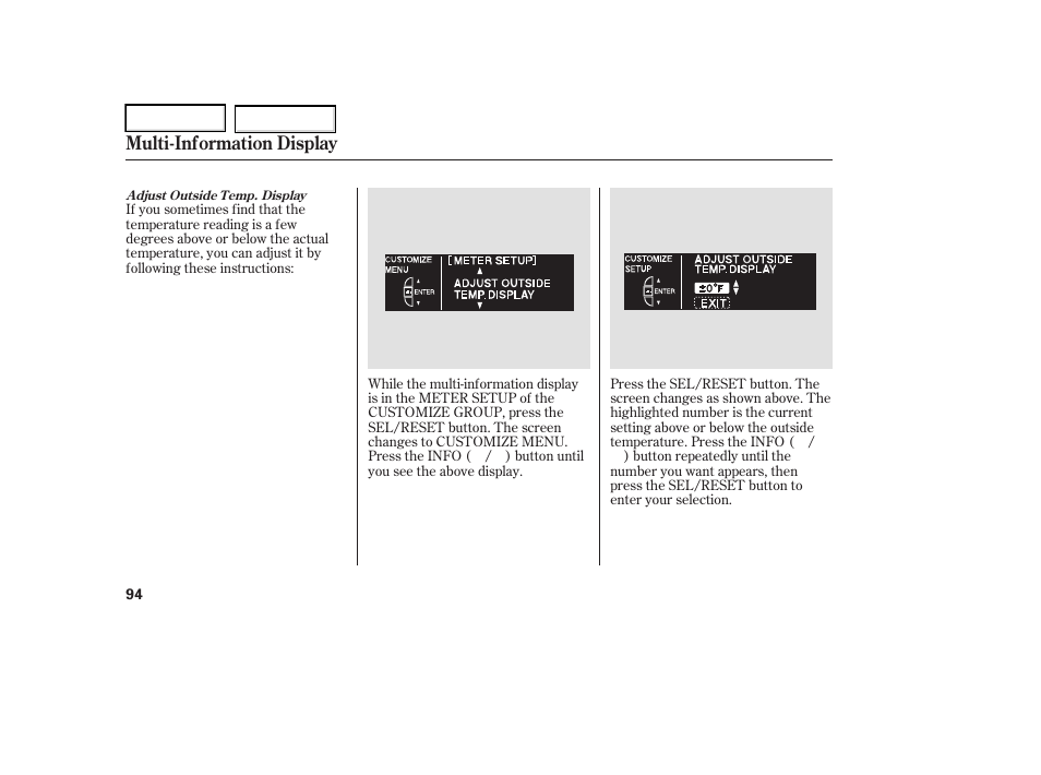 Multi-information display | Acura 2006 RL - Owner's Manual User Manual | Page 95 / 454