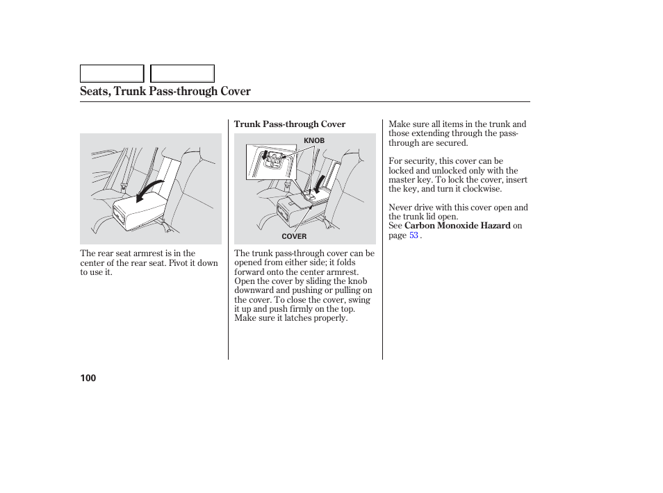 Seats, trunk pass-through cover | Acura 2006 TL - Owner's Manual User Manual | Page 101 / 295