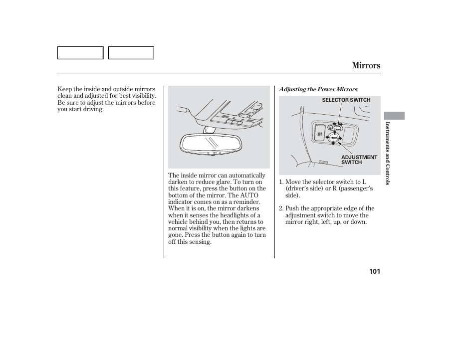 Mirrors | Acura 2006 TL - Owner's Manual User Manual | Page 102 / 295