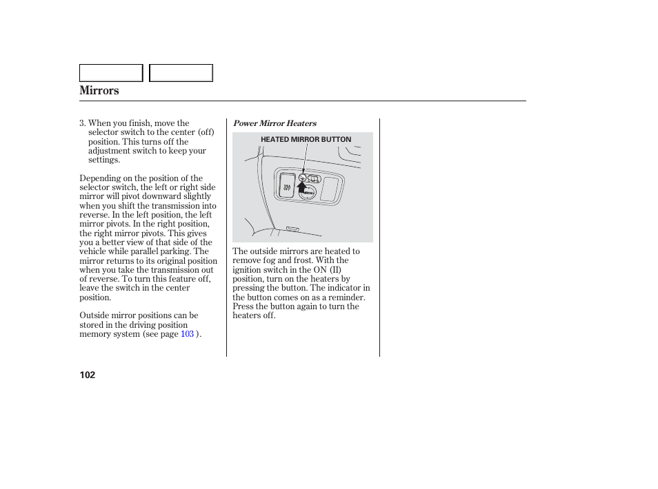 Mirrors | Acura 2006 TL - Owner's Manual User Manual | Page 103 / 295