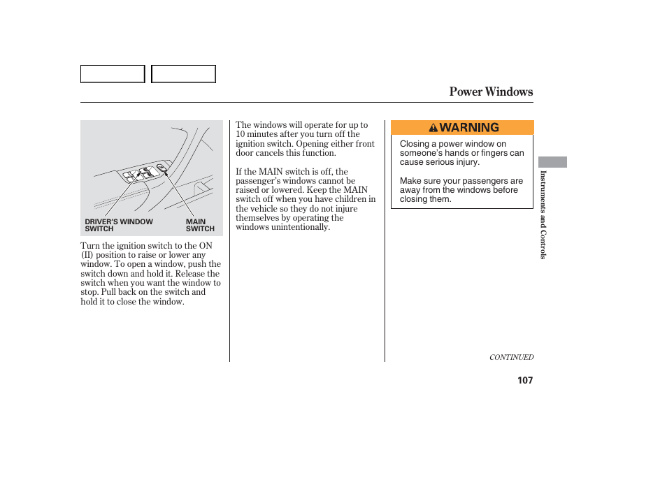 Power windows | Acura 2006 TL - Owner's Manual User Manual | Page 108 / 295