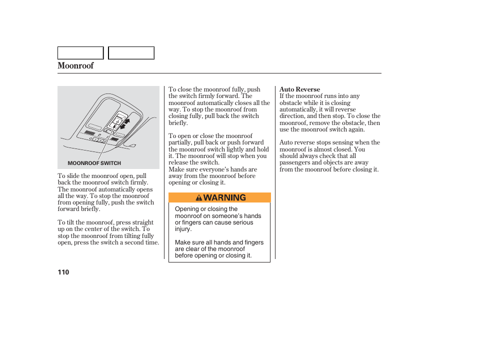 Moonroof | Acura 2006 TL - Owner's Manual User Manual | Page 111 / 295