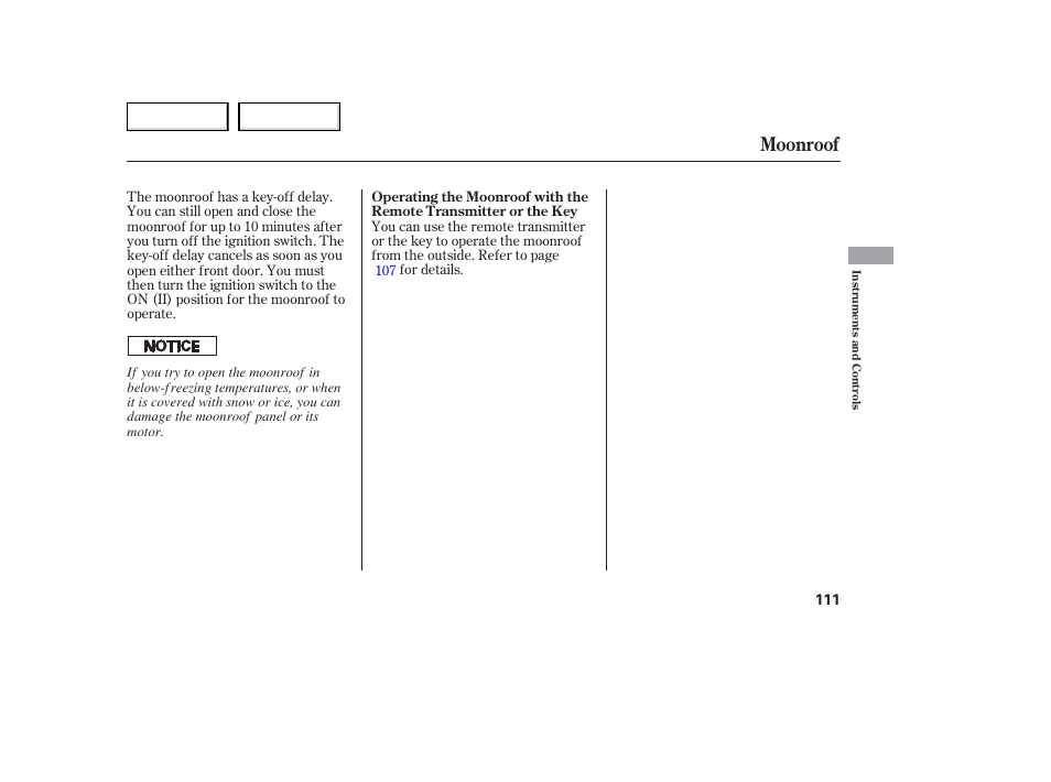 Moonroof | Acura 2006 TL - Owner's Manual User Manual | Page 112 / 295