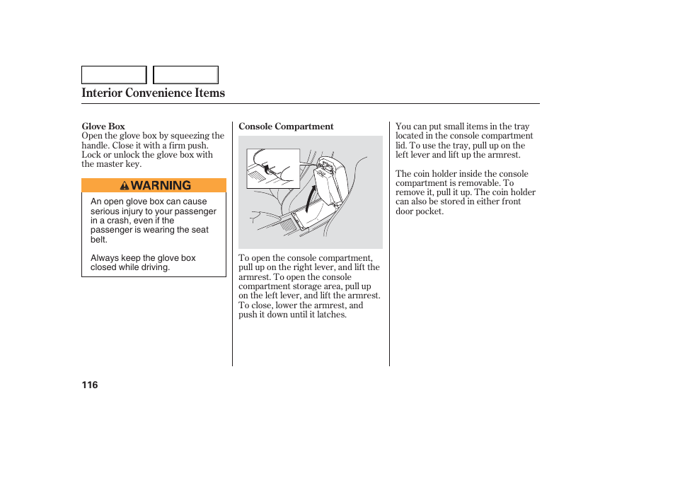 Interior convenience items | Acura 2006 TL - Owner's Manual User Manual | Page 117 / 295