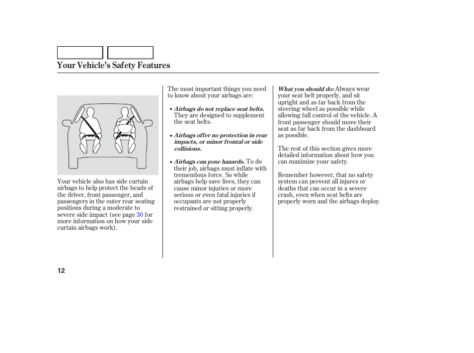 Your vehicle’s safety features | Acura 2006 TL - Owner's Manual User Manual | Page 13 / 295
