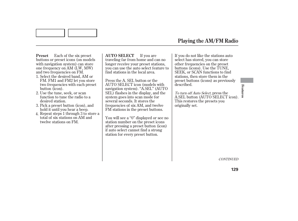 Playing the am/fm radio | Acura 2006 TL - Owner's Manual User Manual | Page 130 / 295
