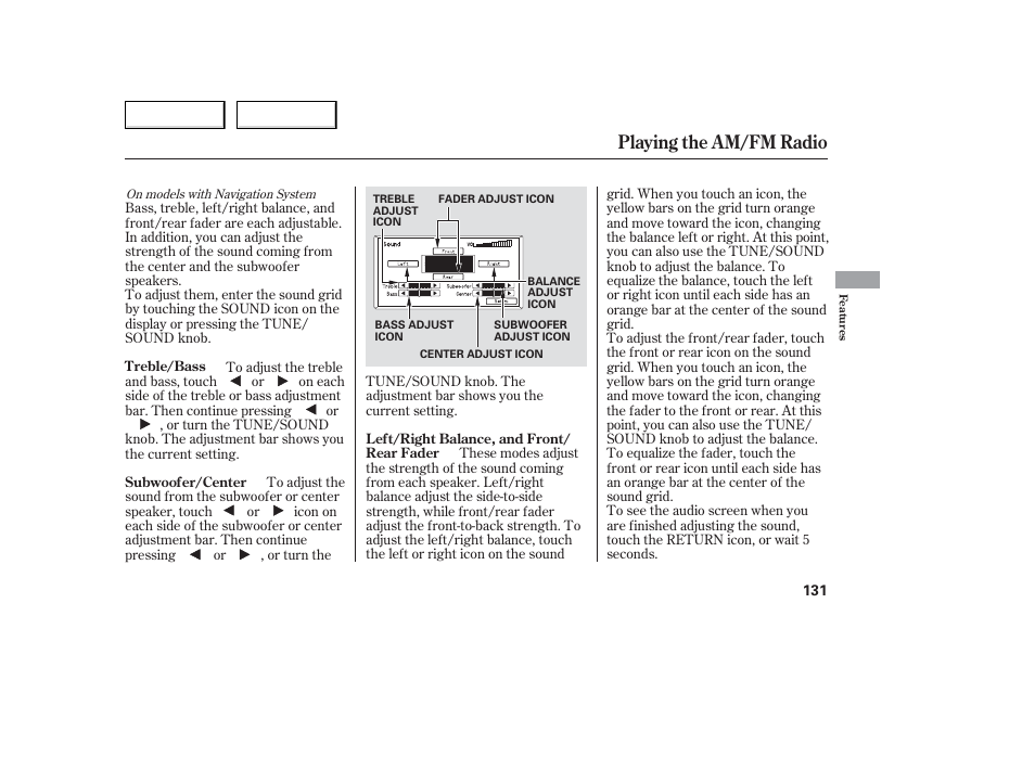 Playing the am/fm radio | Acura 2006 TL - Owner's Manual User Manual | Page 132 / 295