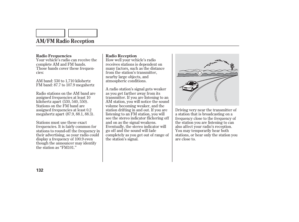 Am/fm radio reception | Acura 2006 TL - Owner's Manual User Manual | Page 133 / 295