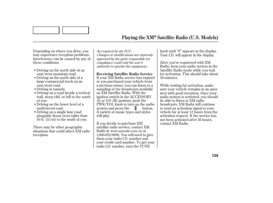 Playing the xm satellite radio (u.s. models) | Acura 2006 TL - Owner's Manual User Manual | Page 140 / 295