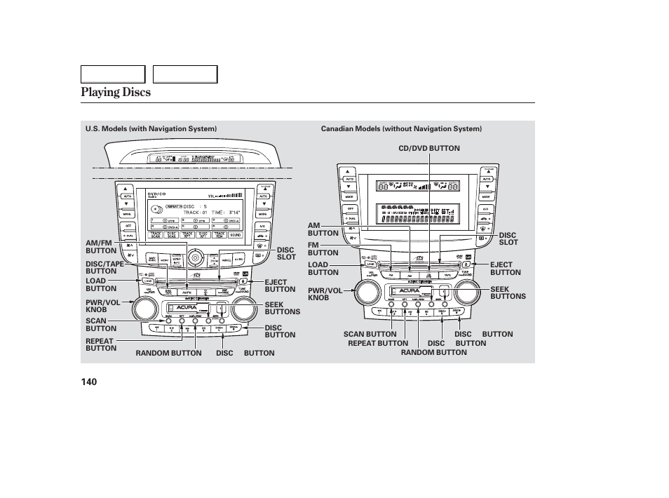 Playing discs | Acura 2006 TL - Owner's Manual User Manual | Page 141 / 295