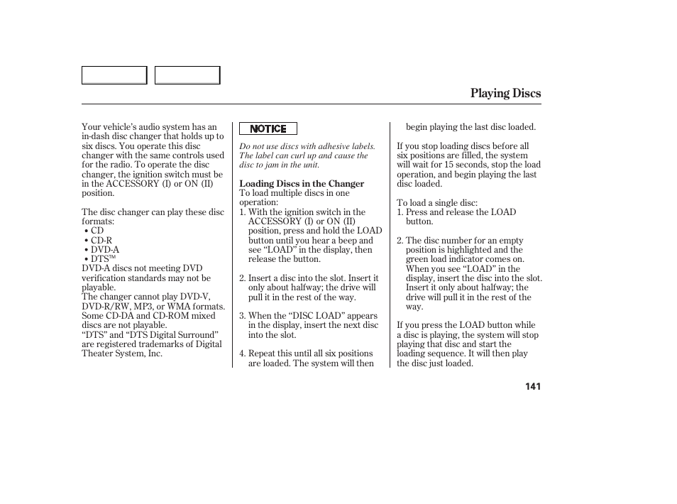Playing discs | Acura 2006 TL - Owner's Manual User Manual | Page 142 / 295
