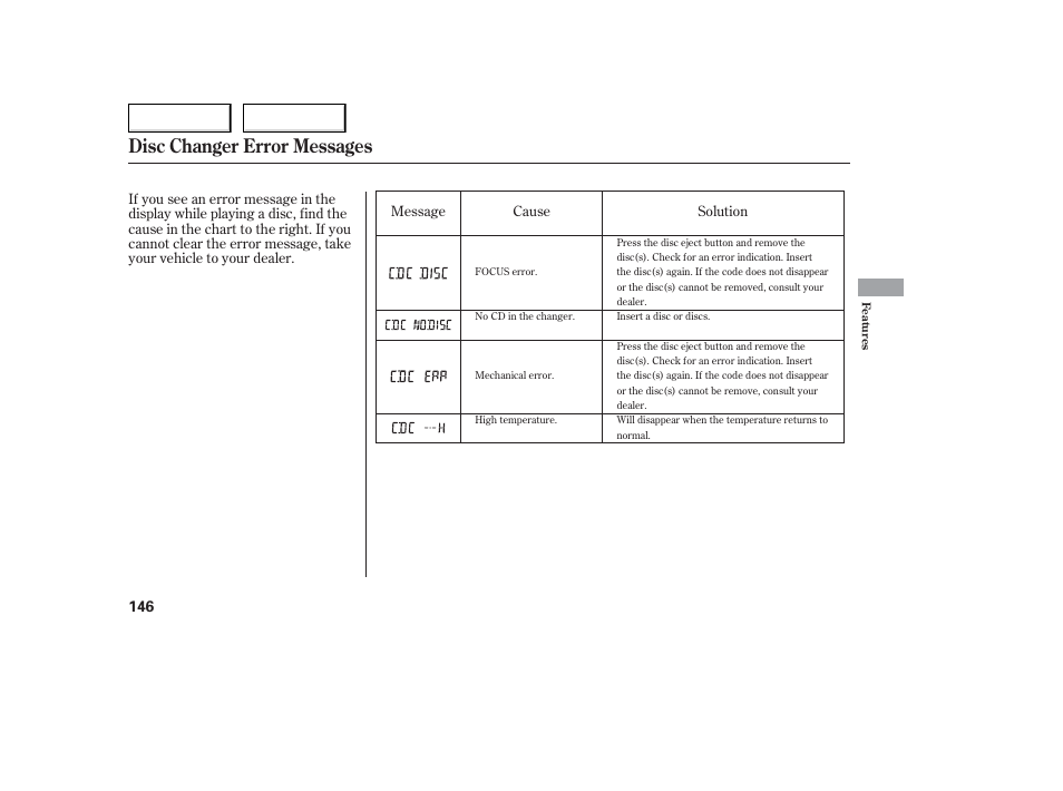 Disc changer error messages | Acura 2006 TL - Owner's Manual User Manual | Page 147 / 295