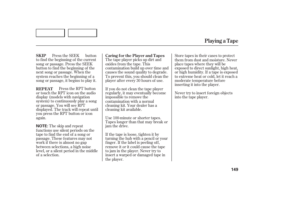 Playing a tape | Acura 2006 TL - Owner's Manual User Manual | Page 150 / 295