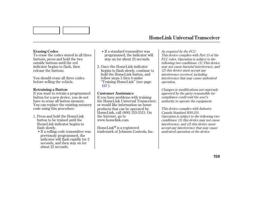 Homelink universal transceiver | Acura 2006 TL - Owner's Manual User Manual | Page 160 / 295