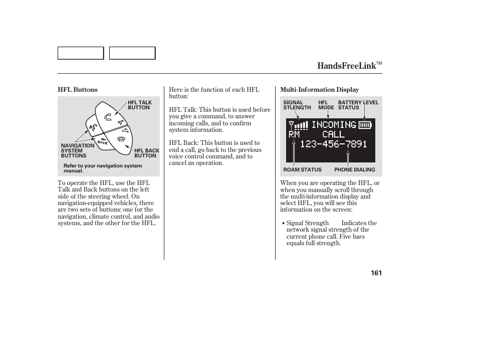 Handsfreelink | Acura 2006 TL - Owner's Manual User Manual | Page 162 / 295