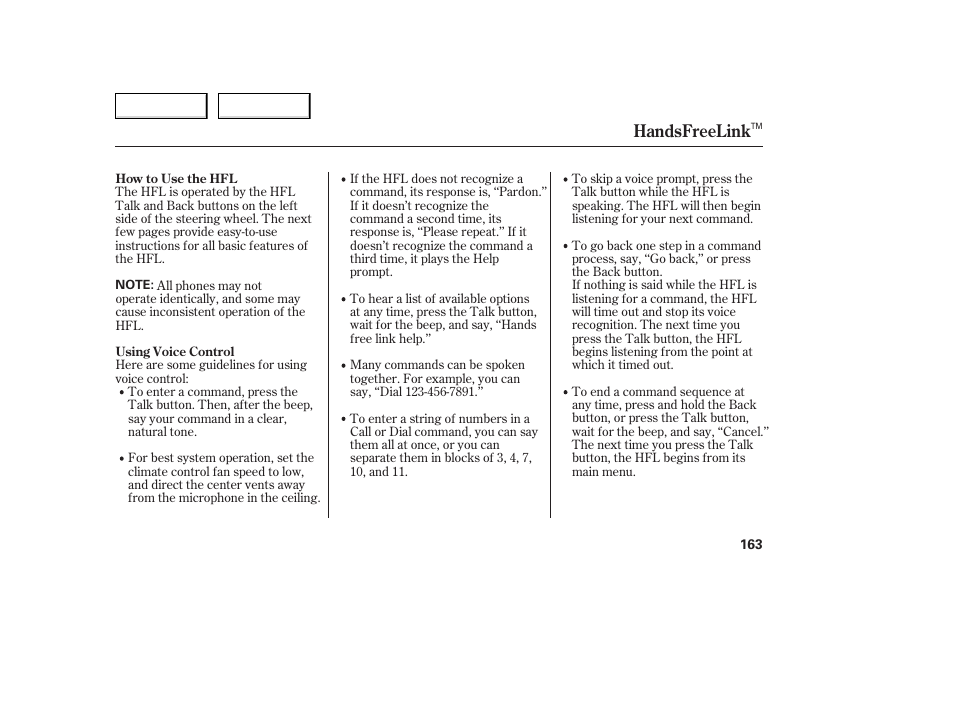 Handsfreelink | Acura 2006 TL - Owner's Manual User Manual | Page 164 / 295