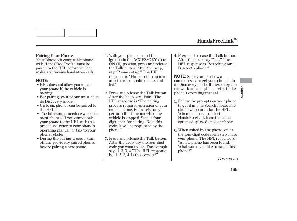 Handsfreelink | Acura 2006 TL - Owner's Manual User Manual | Page 166 / 295