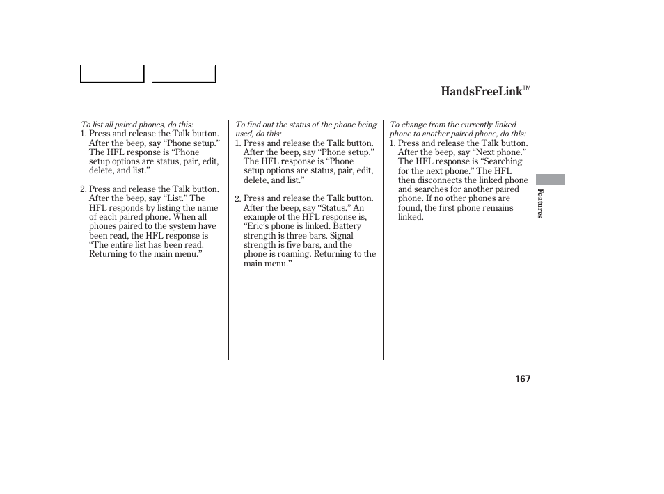 Handsfreelink | Acura 2006 TL - Owner's Manual User Manual | Page 168 / 295