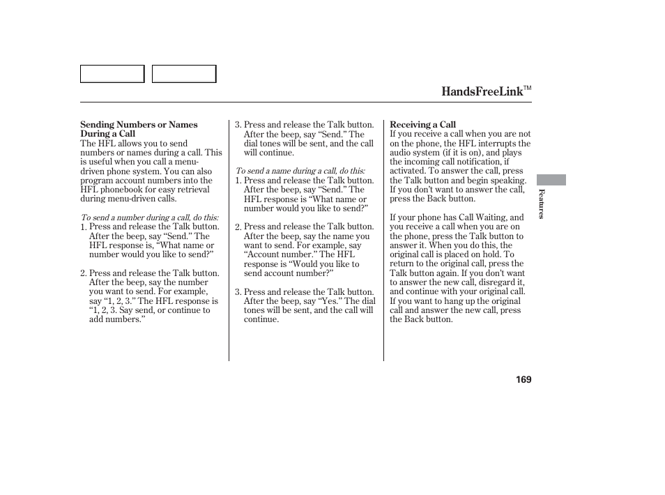 Handsfreelink | Acura 2006 TL - Owner's Manual User Manual | Page 170 / 295