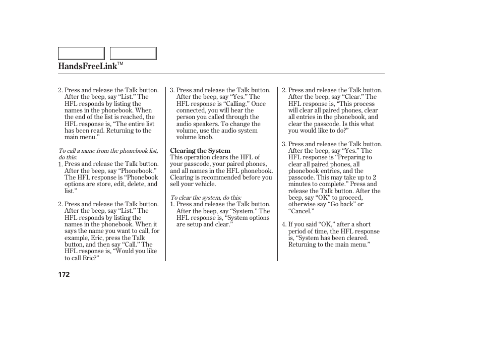 Handsfreelink | Acura 2006 TL - Owner's Manual User Manual | Page 173 / 295