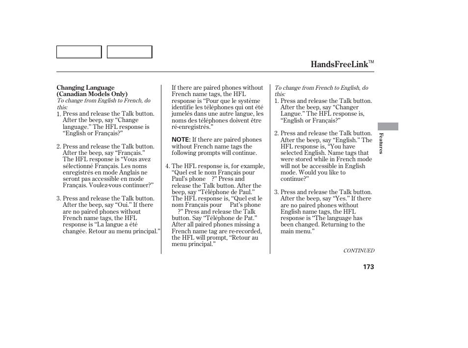 Handsfreelink | Acura 2006 TL - Owner's Manual User Manual | Page 174 / 295