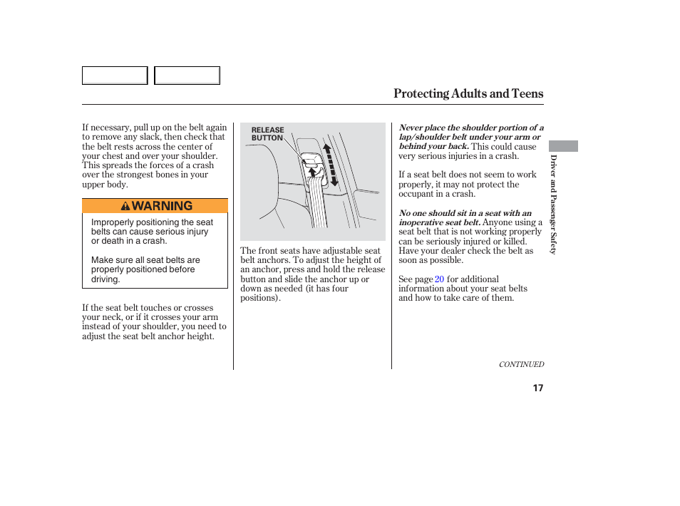 Protecting adults and teens | Acura 2006 TL - Owner's Manual User Manual | Page 18 / 295