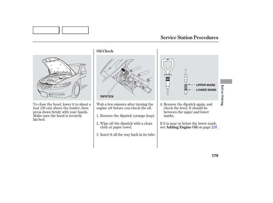 Service station procedures | Acura 2006 TL - Owner's Manual User Manual | Page 180 / 295