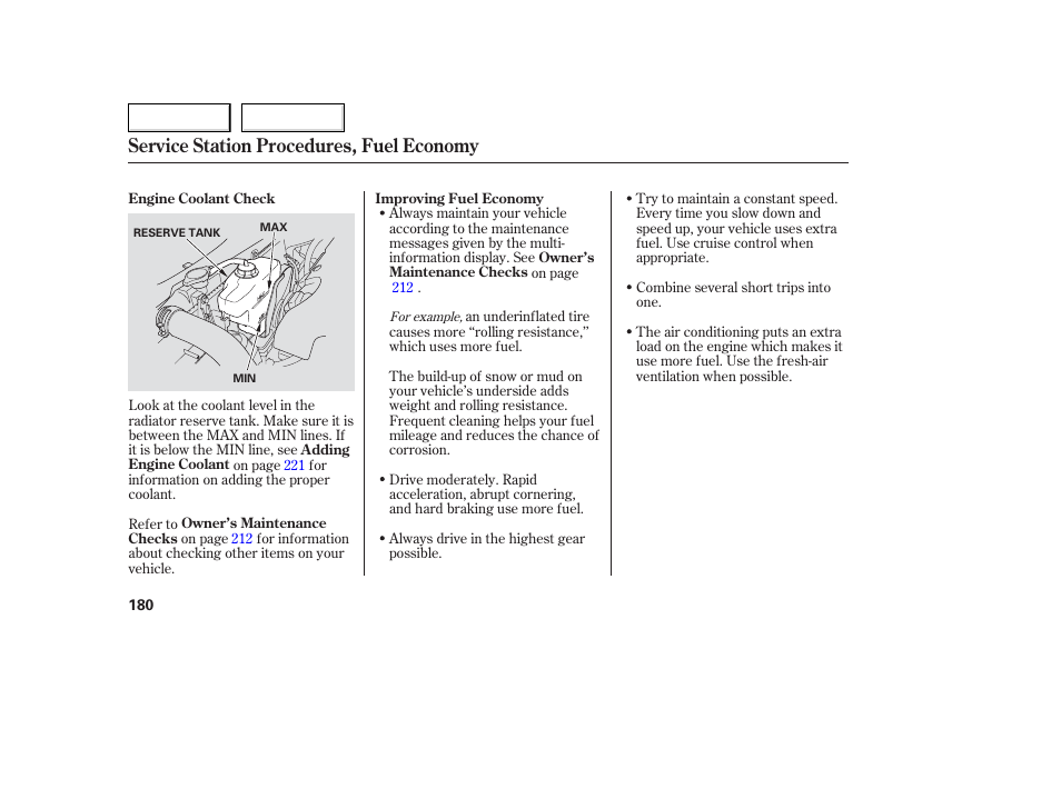 Service station procedures, fuel economy | Acura 2006 TL - Owner's Manual User Manual | Page 181 / 295