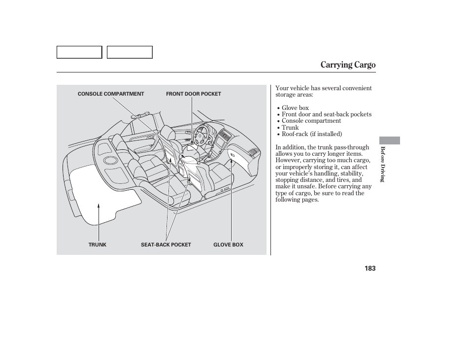 Carrying cargo | Acura 2006 TL - Owner's Manual User Manual | Page 184 / 295