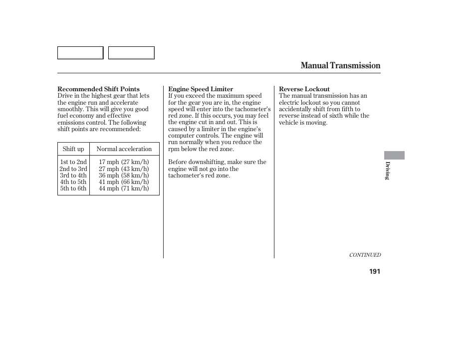 Manual transmission | Acura 2006 TL - Owner's Manual User Manual | Page 192 / 295