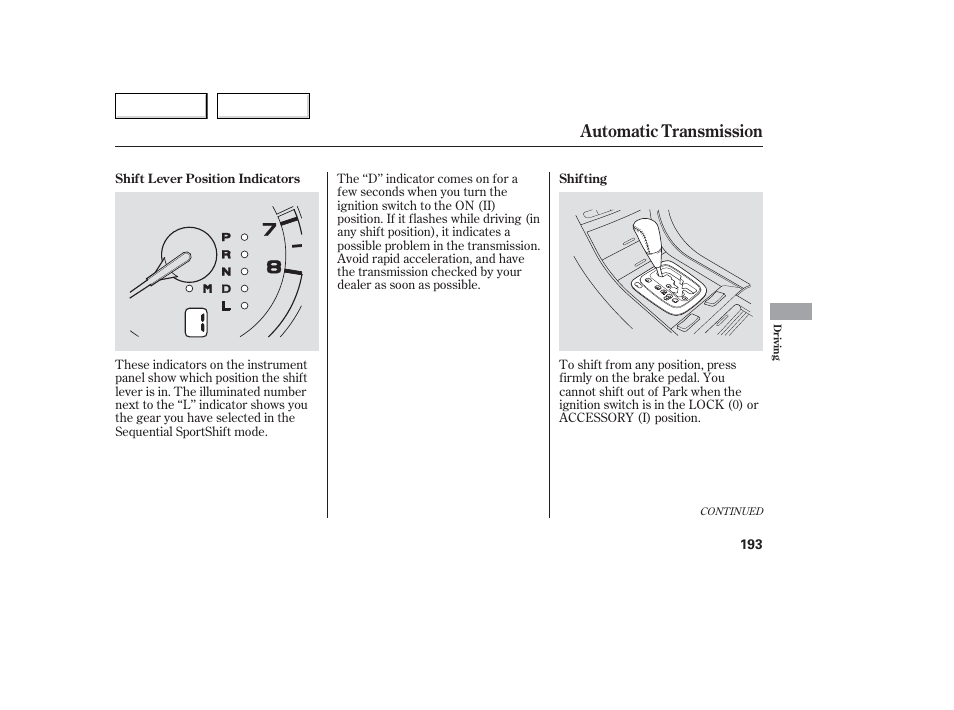 Automatic transmission | Acura 2006 TL - Owner's Manual User Manual | Page 194 / 295