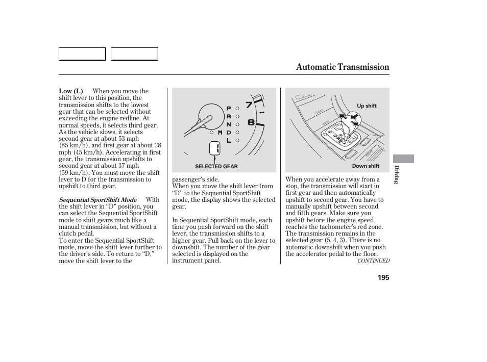 Automatic transmission | Acura 2006 TL - Owner's Manual User Manual | Page 196 / 295