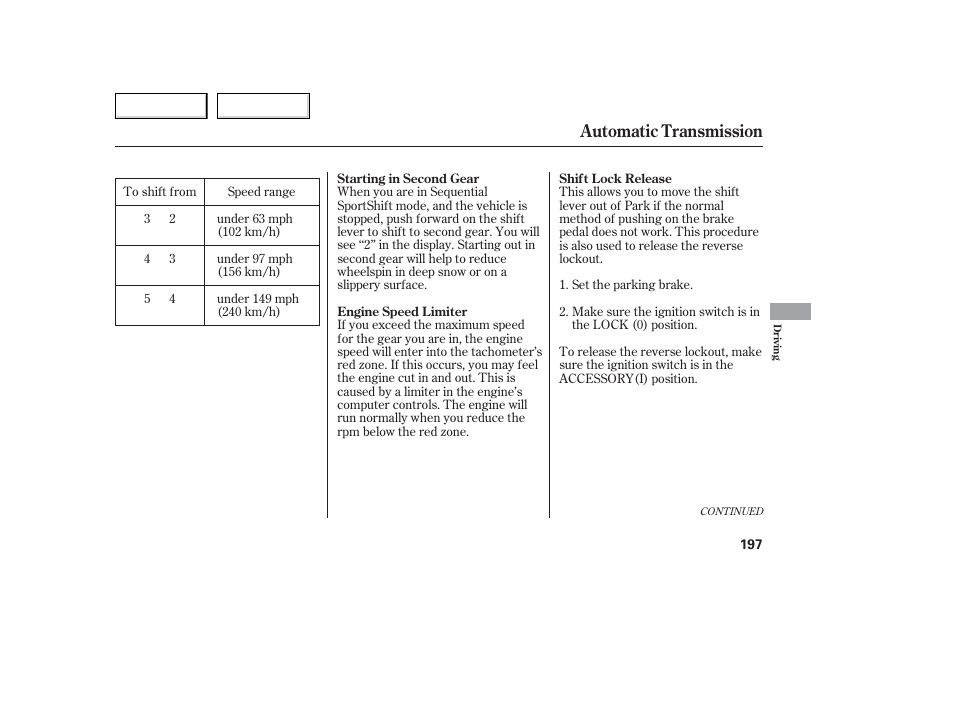 Automatic transmission | Acura 2006 TL - Owner's Manual User Manual | Page 198 / 295