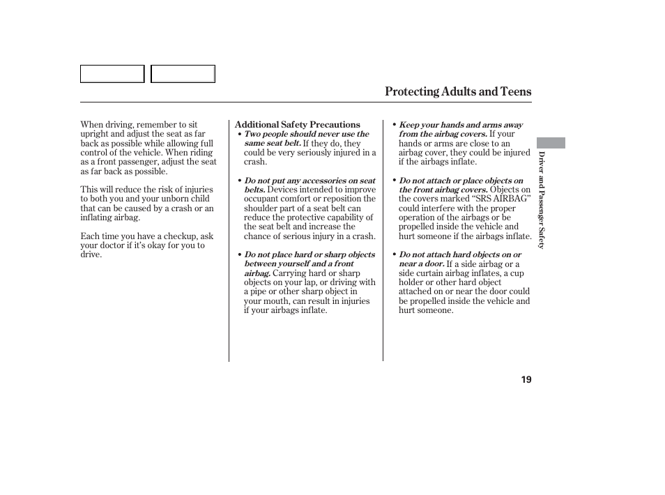 Protecting adults and teens | Acura 2006 TL - Owner's Manual User Manual | Page 20 / 295